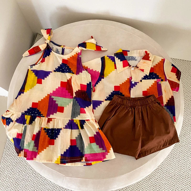 Conjunto Infantil Colorido de Verão - Camisa e Vestido