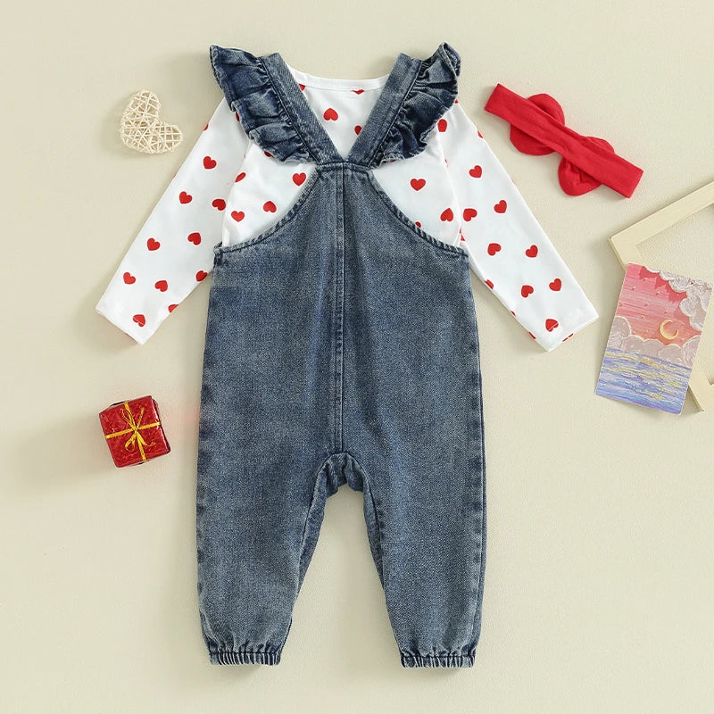 Jardineira Jeans Menina Bebê Urso