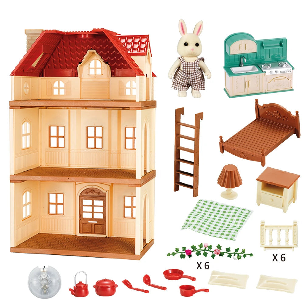 Villa de Brinquedo Floresta Encantada com Móveis e Animais