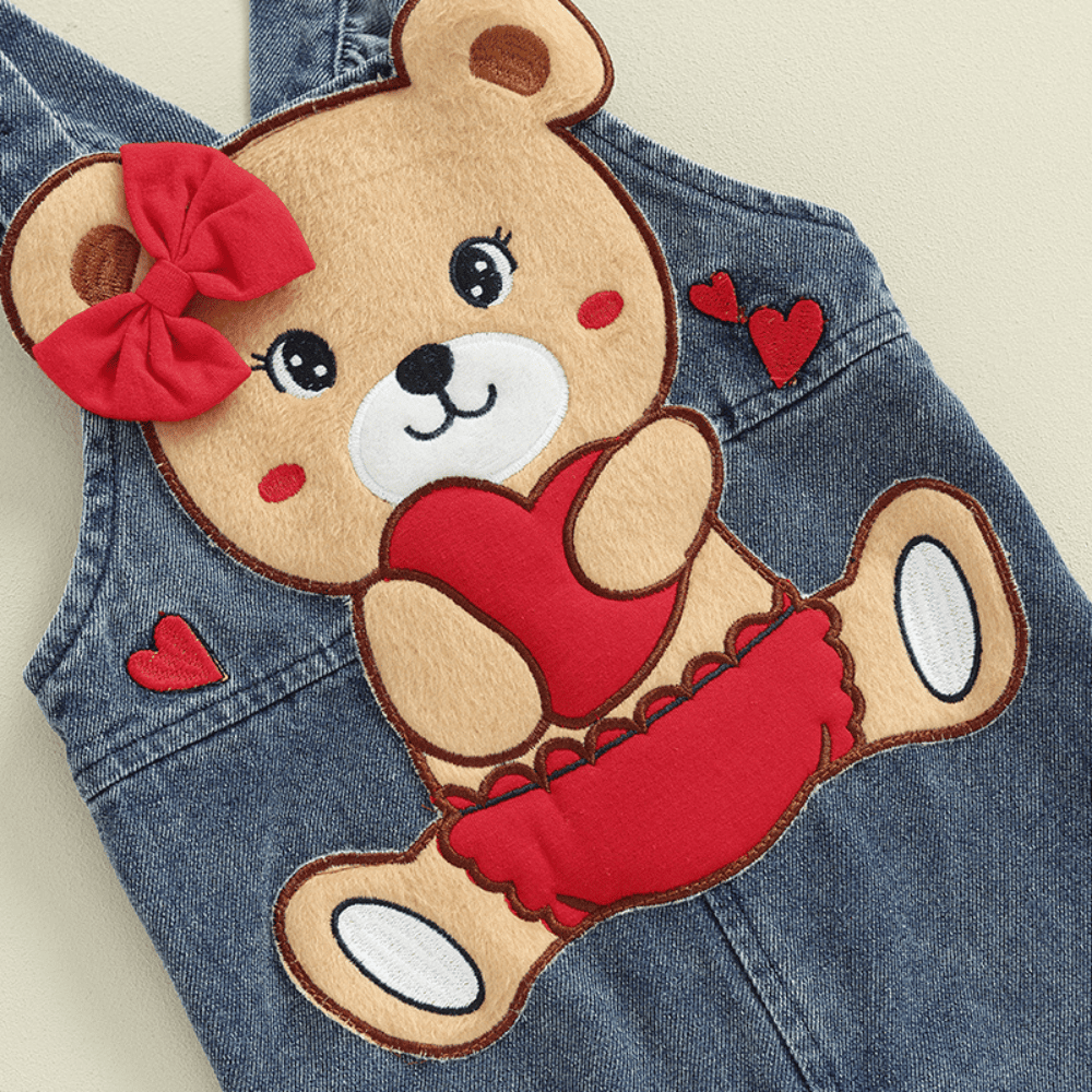 Jardineira Jeans Menina Bebê Urso