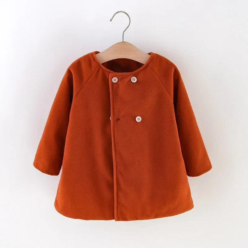 Outono e inverno nova moda cor sólida bebê meninas casaco estilo coreano roupas de manga longa infantil (0-3 anos de idade)