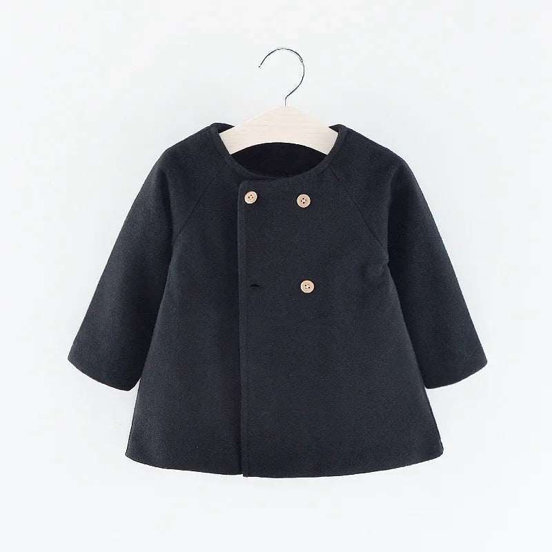 Outono e inverno nova moda cor sólida bebê meninas casaco estilo coreano roupas de manga longa infantil (0-3 anos de idade)