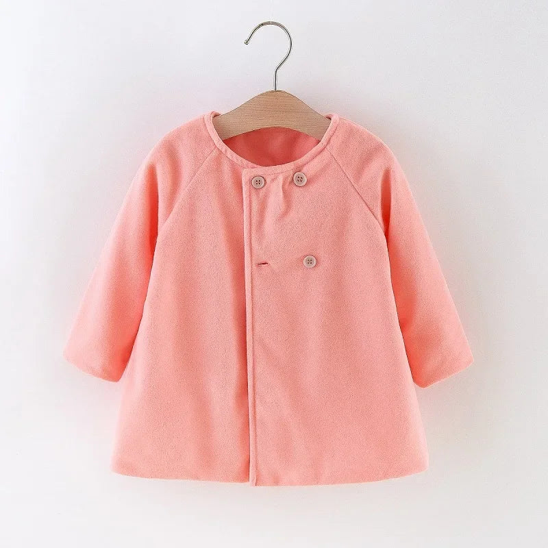 Outono e inverno nova moda cor sólida bebê meninas casaco estilo coreano roupas de manga longa infantil (0-3 anos de idade)