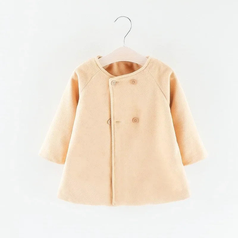 Outono e inverno nova moda cor sólida bebê meninas casaco estilo coreano roupas de manga longa infantil (0-3 anos de idade)