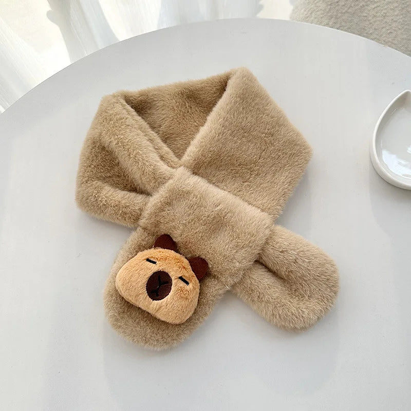 Novo inverno crianças cruz cachecol de pelúcia cor sólida capivara cachecol meninos meninas engrossado quente lenço envoltório crianças