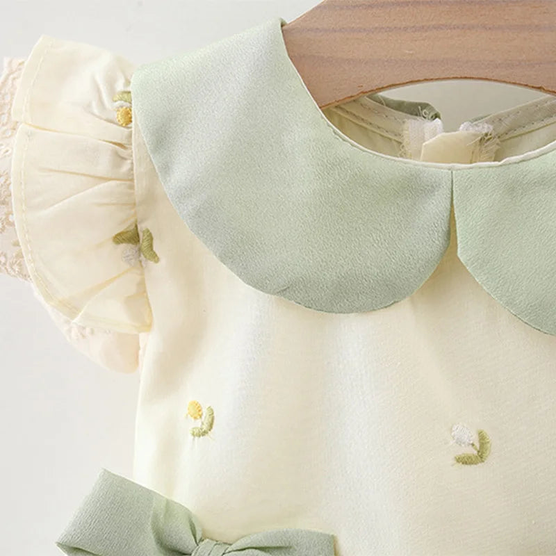 Vestido de Verão com Laço Bordado para Bebês