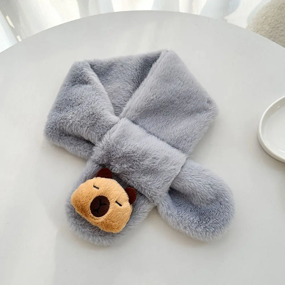 Novo inverno crianças cruz cachecol de pelúcia cor sólida capivara cachecol meninos meninas engrossado quente lenço envoltório crianças