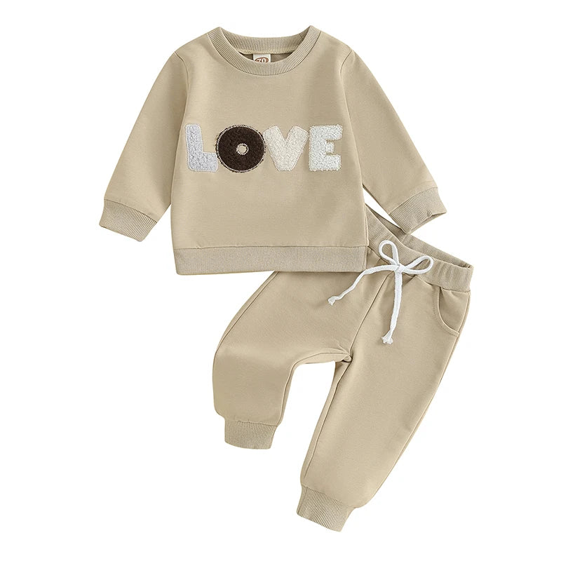Roupas de bebê menina recém-nascido outono inverno roupas amor impressão manga longa moletons tops calças conjunto 0-24 meses