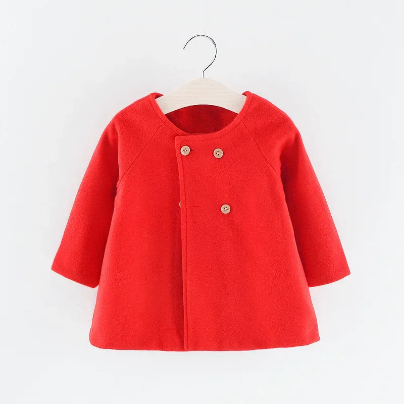 Outono e inverno nova moda cor sólida bebê meninas casaco estilo coreano roupas de manga longa infantil (0-3 anos de idade)