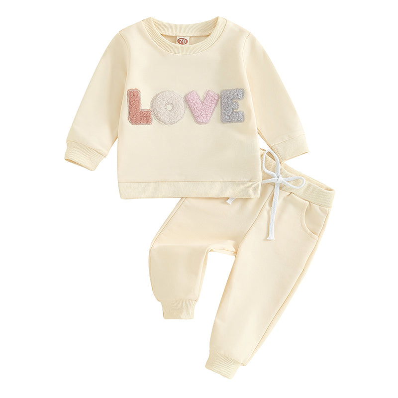 Roupas de bebê menina recém-nascido outono inverno roupas amor impressão manga longa moletons tops calças conjunto 0-24 meses