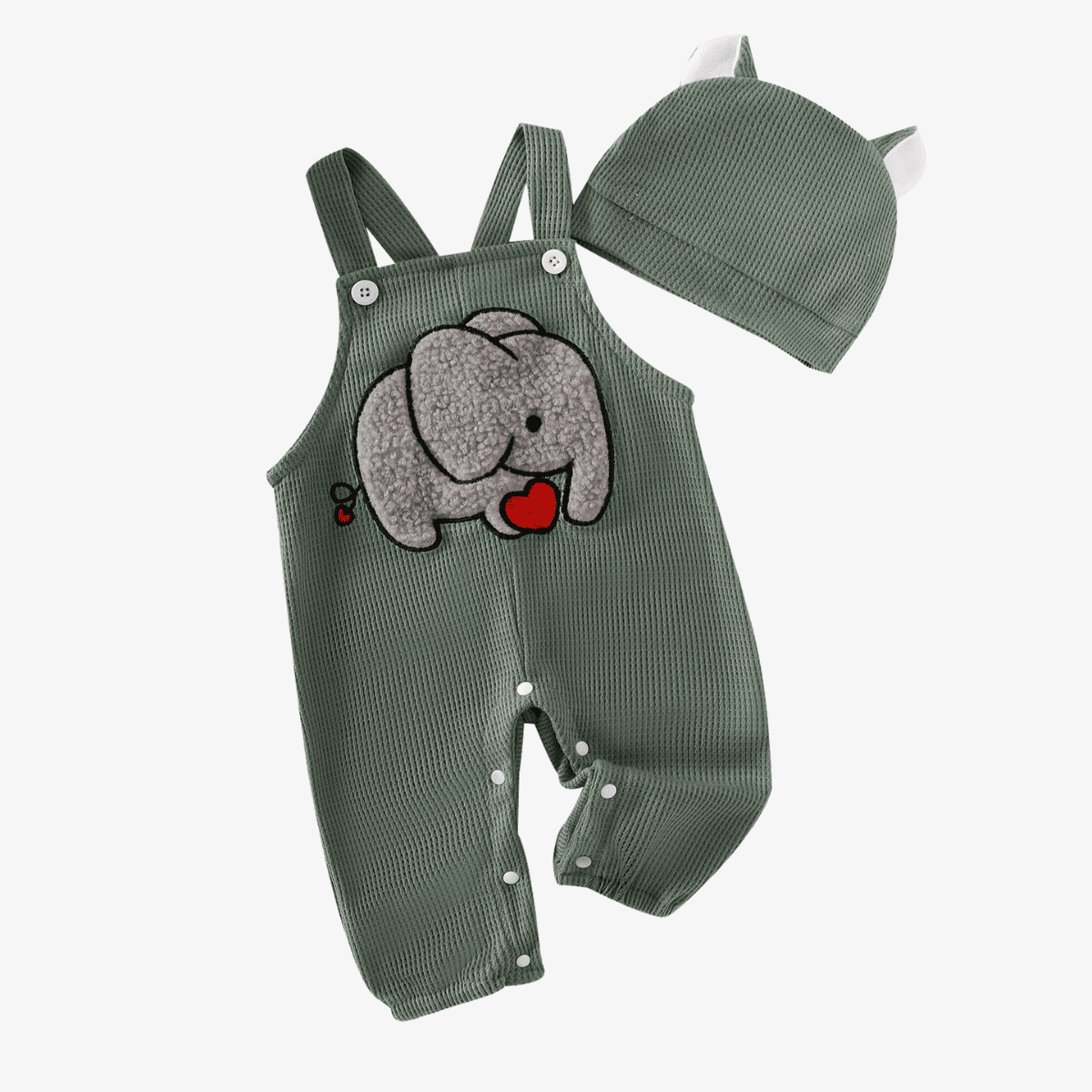 Macacão Bebê com Touca e Bordado de Elefante